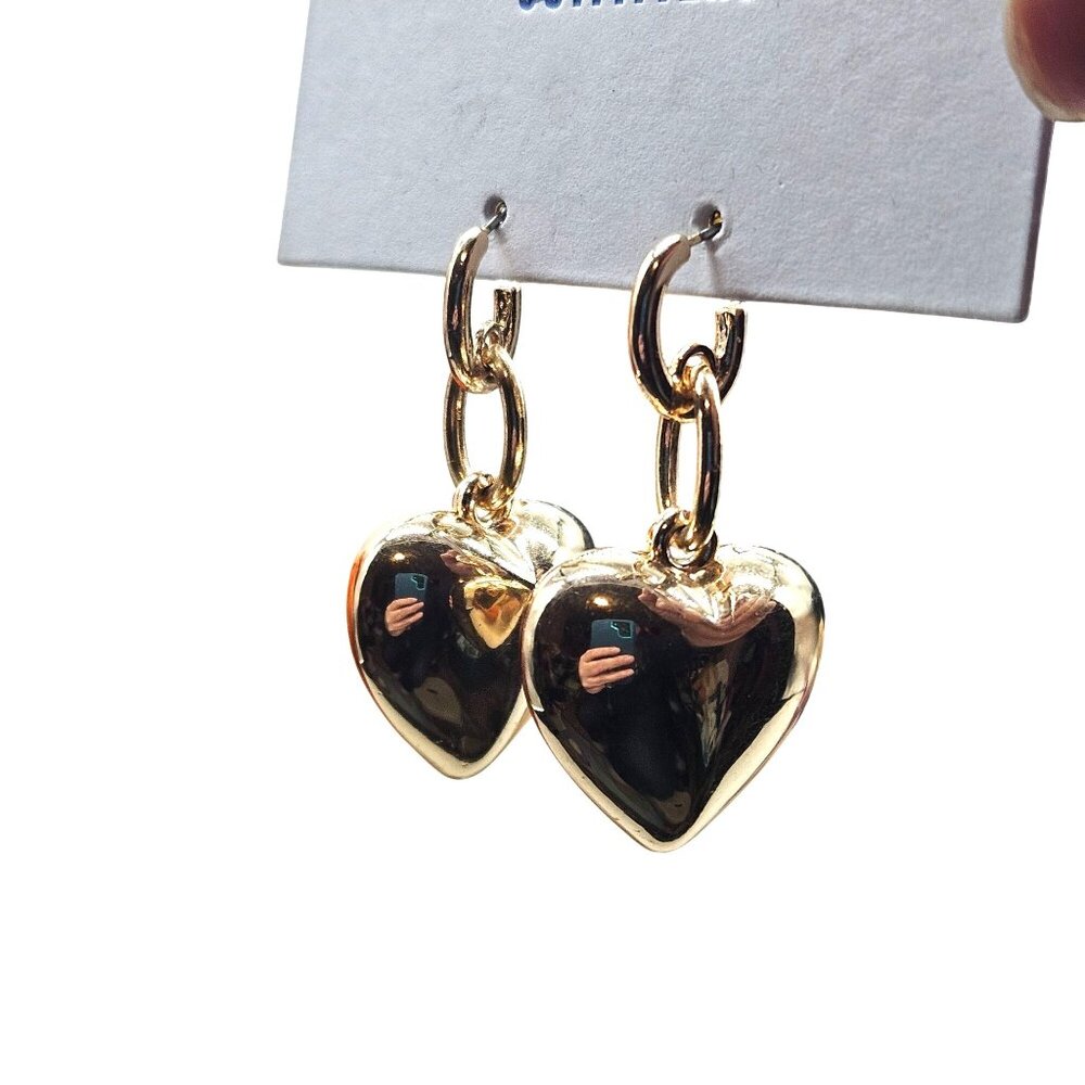Urban Outfitters Gold Tone Heart Drop 2" Dangle Earrings  Valenitine's day